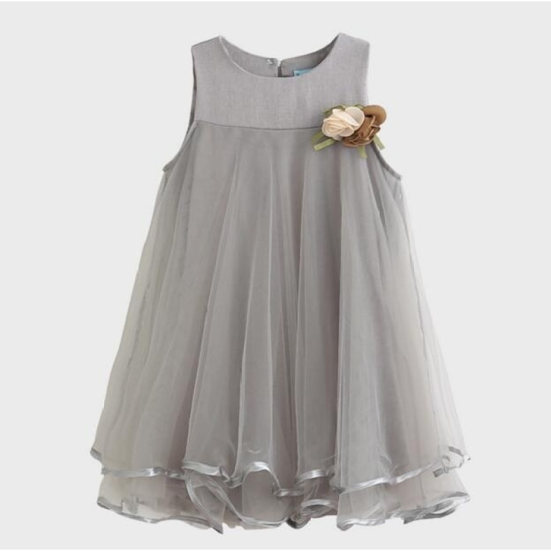 Nơi bán ZH Girls Skirt Dress Princess Dress Flower Lace Dress Grey - intl