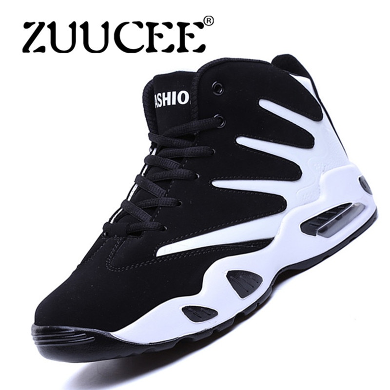 ZUUCEE Men Winter High-top Basketball Shoes Air Causion Sports Sneakers(white black)【Free Shipping】