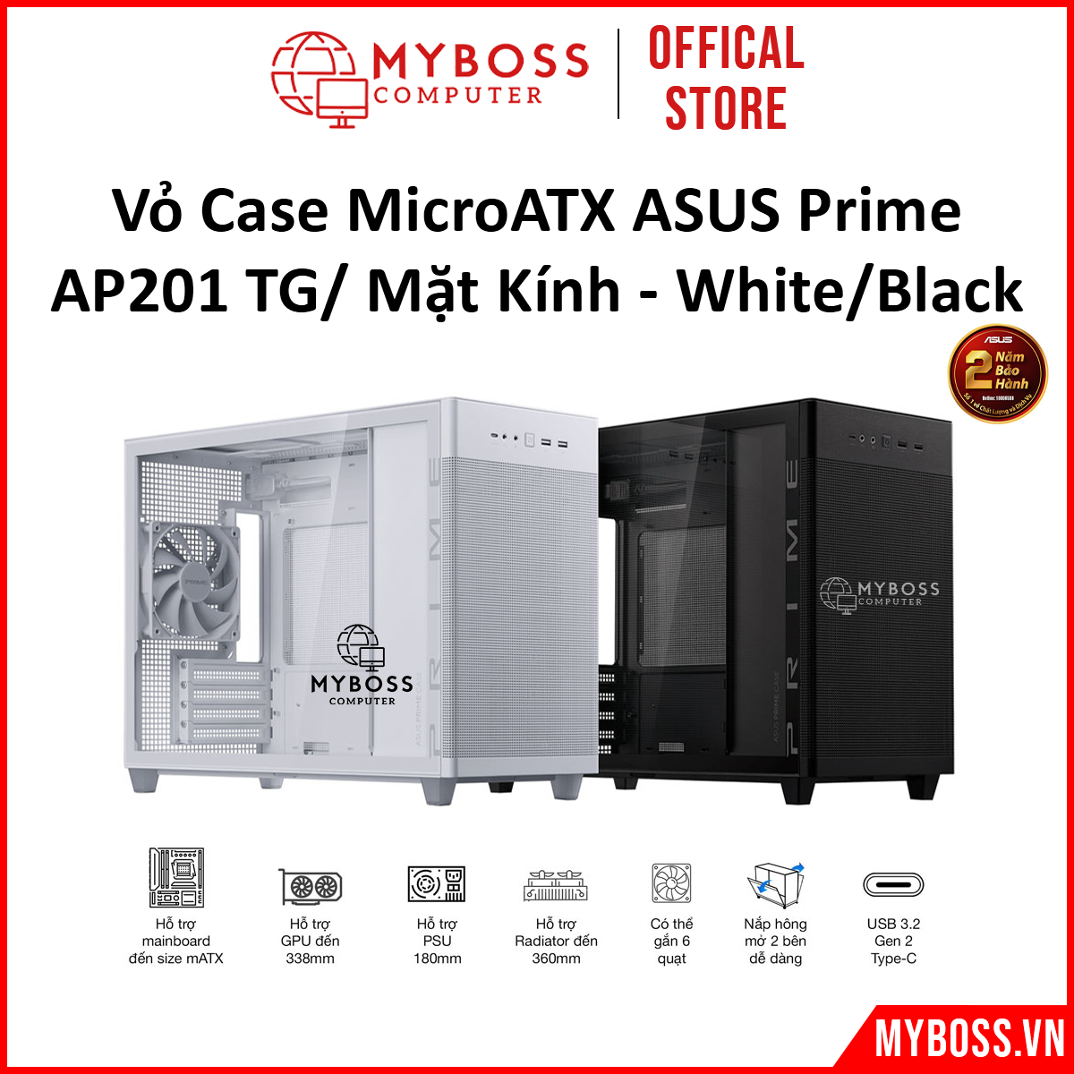 Vỏ Case MicroATX ASUS Prime AP201 TG/ Mặt Kính Black/White