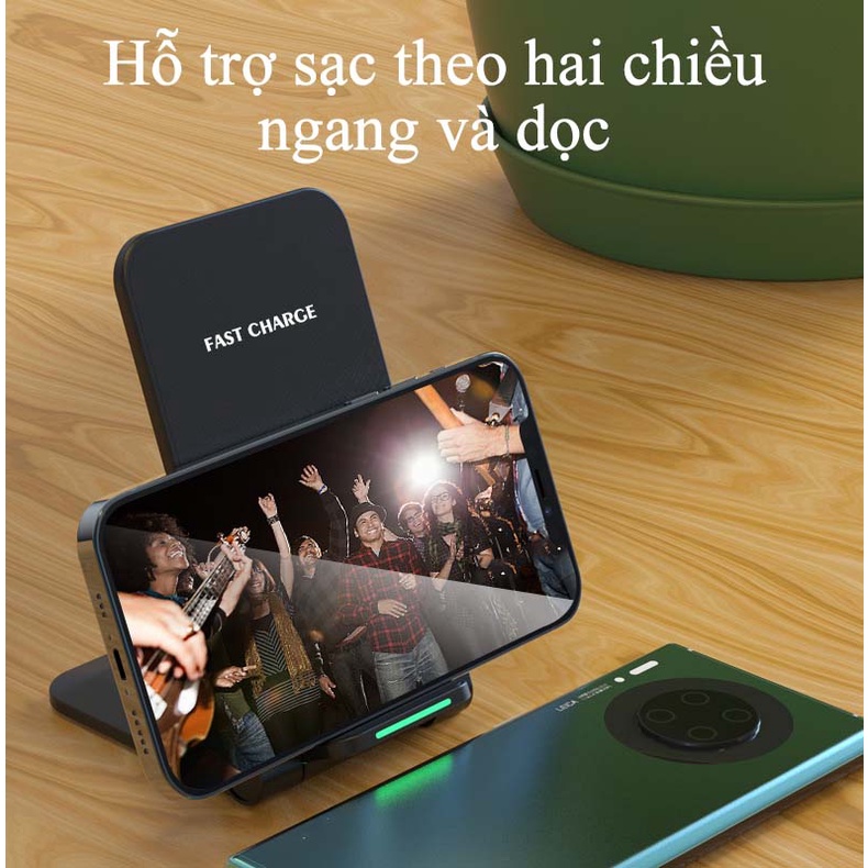 Sạc Không Dây Kiêm Giá Đỡ Điện Thoại Wireless Charging Standard 15W Chuẩn Qi Cho Điện Thoại IOS Android Hỗ...