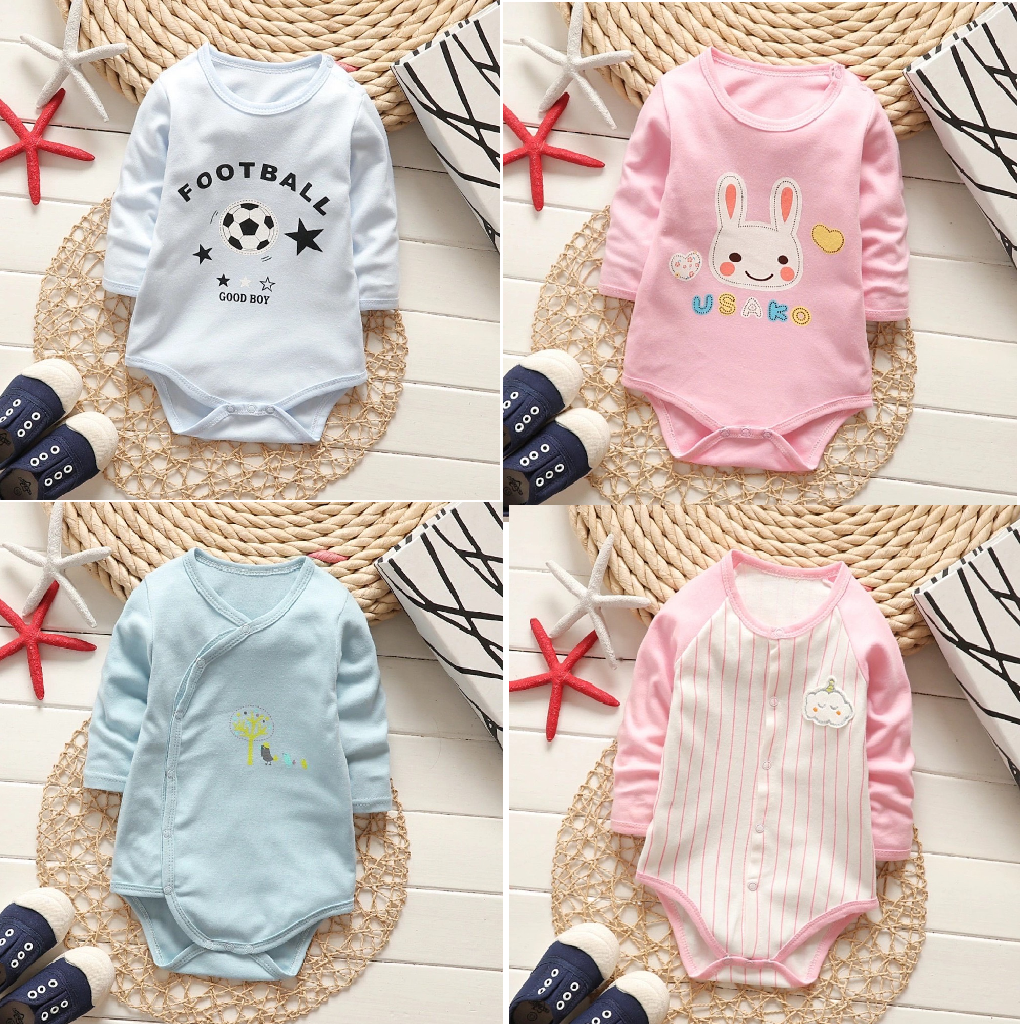 Bodysuit dài tay xuất dư cho bé từ 0 đến 12 tháng, mặc thu đông, chất liệu cotton nằm điều...