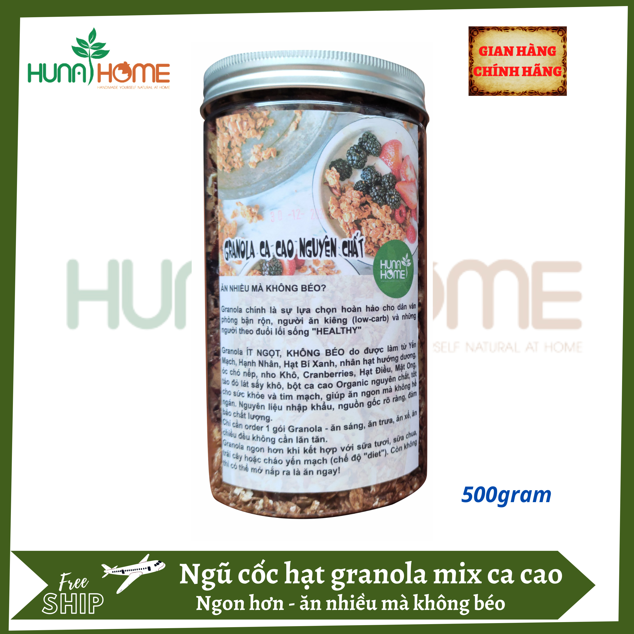 Ngũ cốc hạt granola mix cacao Hunahome