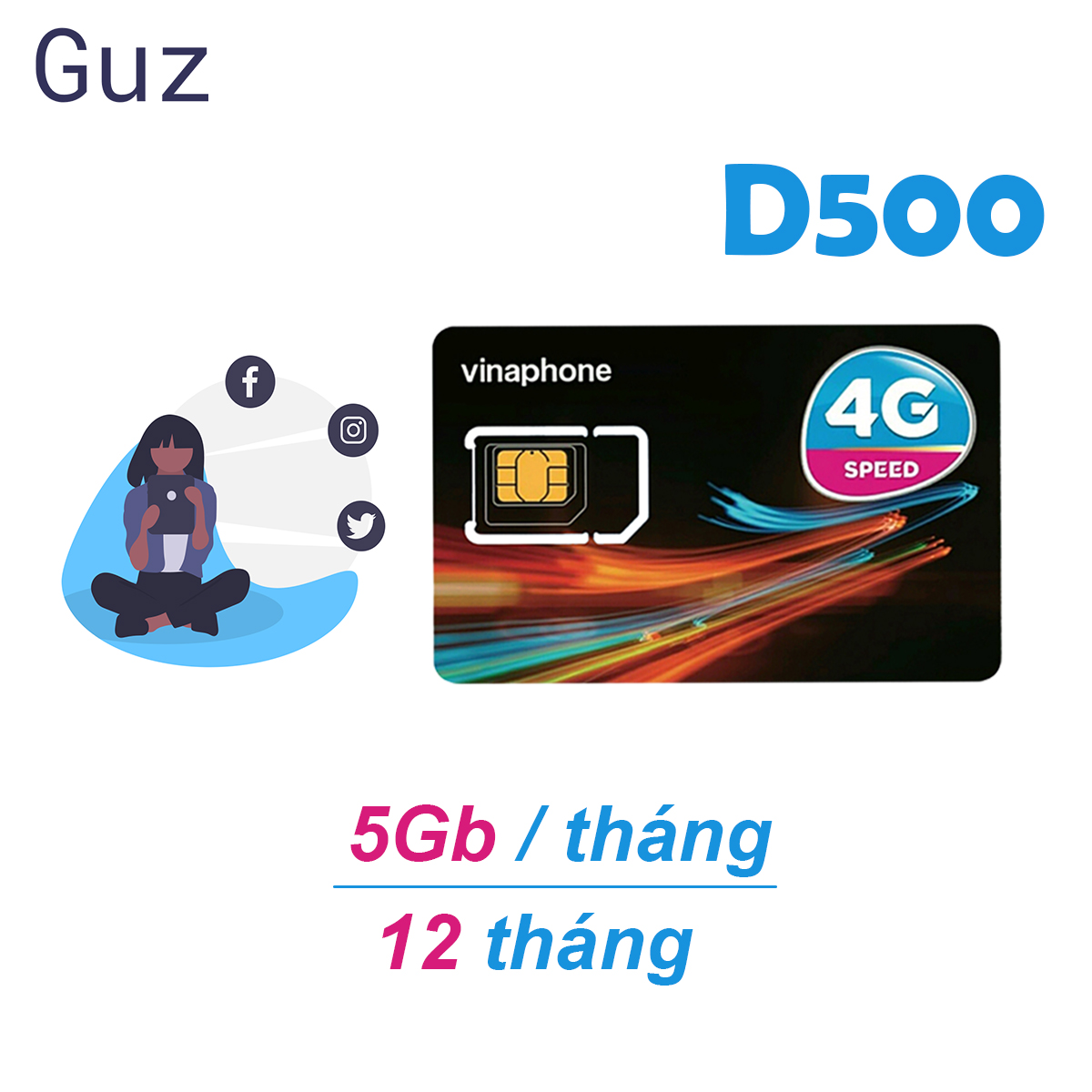sim 4G Vinaphone trọn gói 1 năm không nạp tiền gói D500vina có 5Gb/tháng x 12 tháng.Miễn phí 12 tháng
