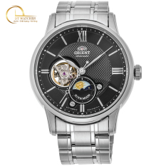 Đồng hồ Nam Orient cơ tự động Sun & Moon Gen 4 Mặt đen, dây kim loại, kính shapphire RA-AS0002B10B