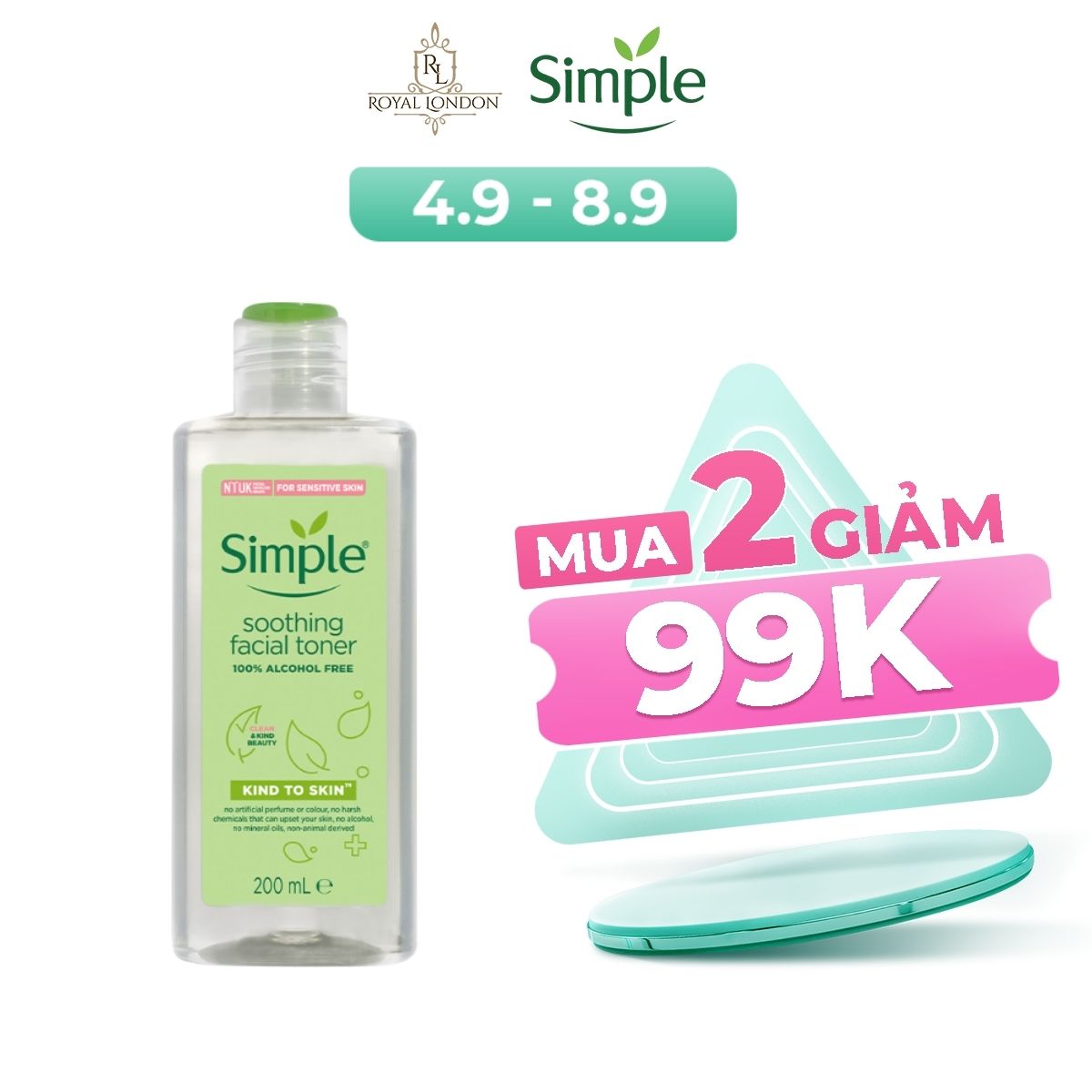 Nước Hoa Hồng Cân Bằng Da Dịu Nhẹ Simple Kind To Skin Soothing Facial Toner 200ml