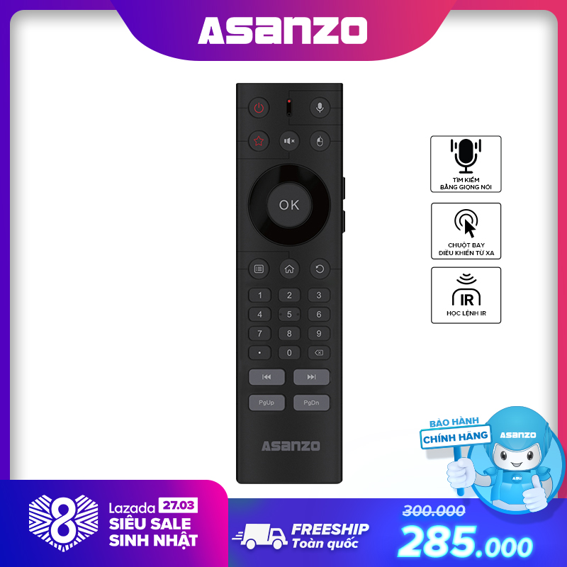 Remote tìm kiếm giọng nói kiêm chuột bay Asanzo RC01V (tiện dụng, học lệnh IR, tìm kiếm bằng Google, cổng...