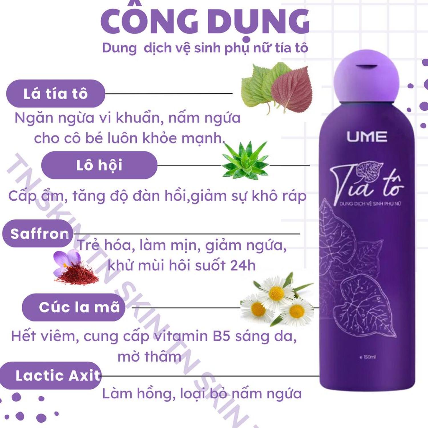 Dung dịch vệ sinh phụ nữ Tía Tô UME Ngọc Trinh 150ml