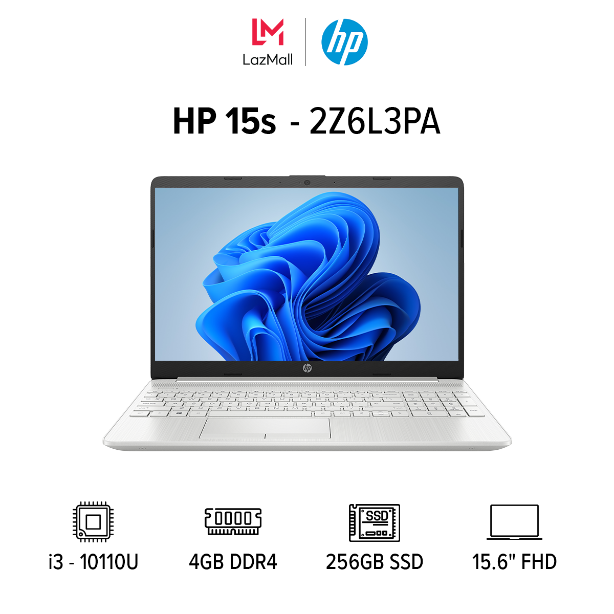 Laptop HP 15s-du1105TU 15.6 inches HD (1366 x 768) (Intel / i3-10110U / 4GB / 256GB SSD / Windows 11) l Natural Silver l 2Z6L3PA