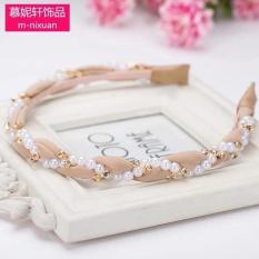 Bờm tóc vải xoắn phối hạt hàn quốc (màu kem)