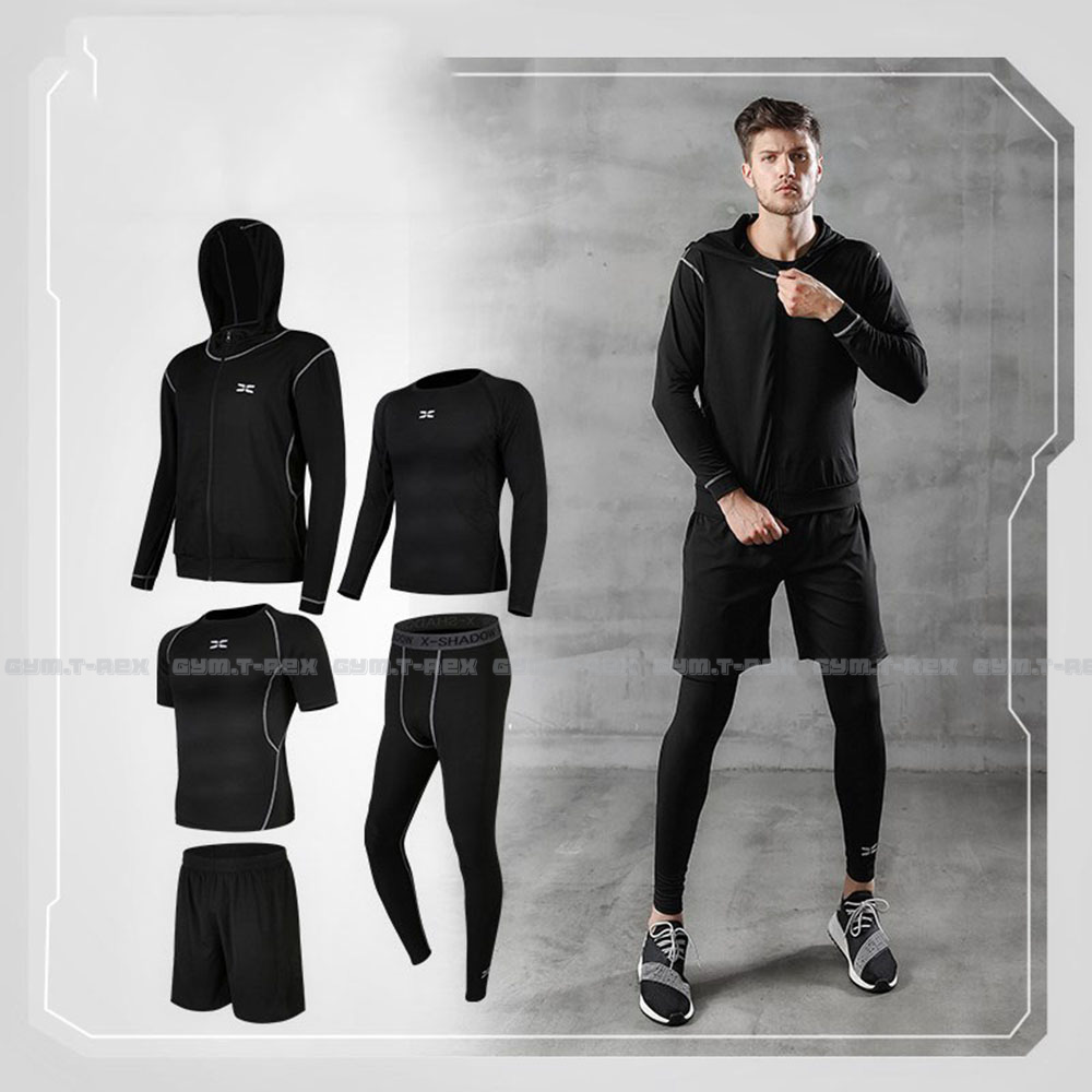 Bộ quần áo gym nam 5 in 1 T-Rex Shop SP037 - Quần áo giữ nhiệt nam có áo khoác...