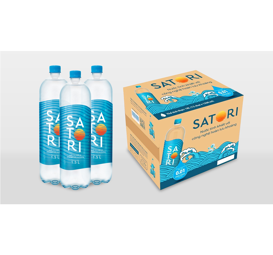 Thùng nước tinh khiết hoàn lưu khoáng SATORI - 1500ml (12 chai)