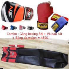 Sét vỏ bao cát boxing tập đấm bốc boxing, mma + Găng bao tay đấm bốc boxing BN hoặc MMA + Băng đa quấn tay Walon – Dụng cụ tập đấm bốc boxing, sparring, trainning