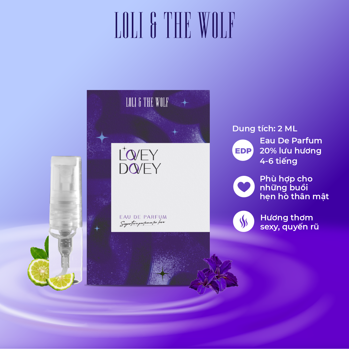 Nước hoa mini nữ LOVEY DOVEY Eau De Parfum dành cho nữ, lưu hương 6-8 tiếng, chai 2ml nhỏ gọn, tiện dụng – LOLI & THE WOLF