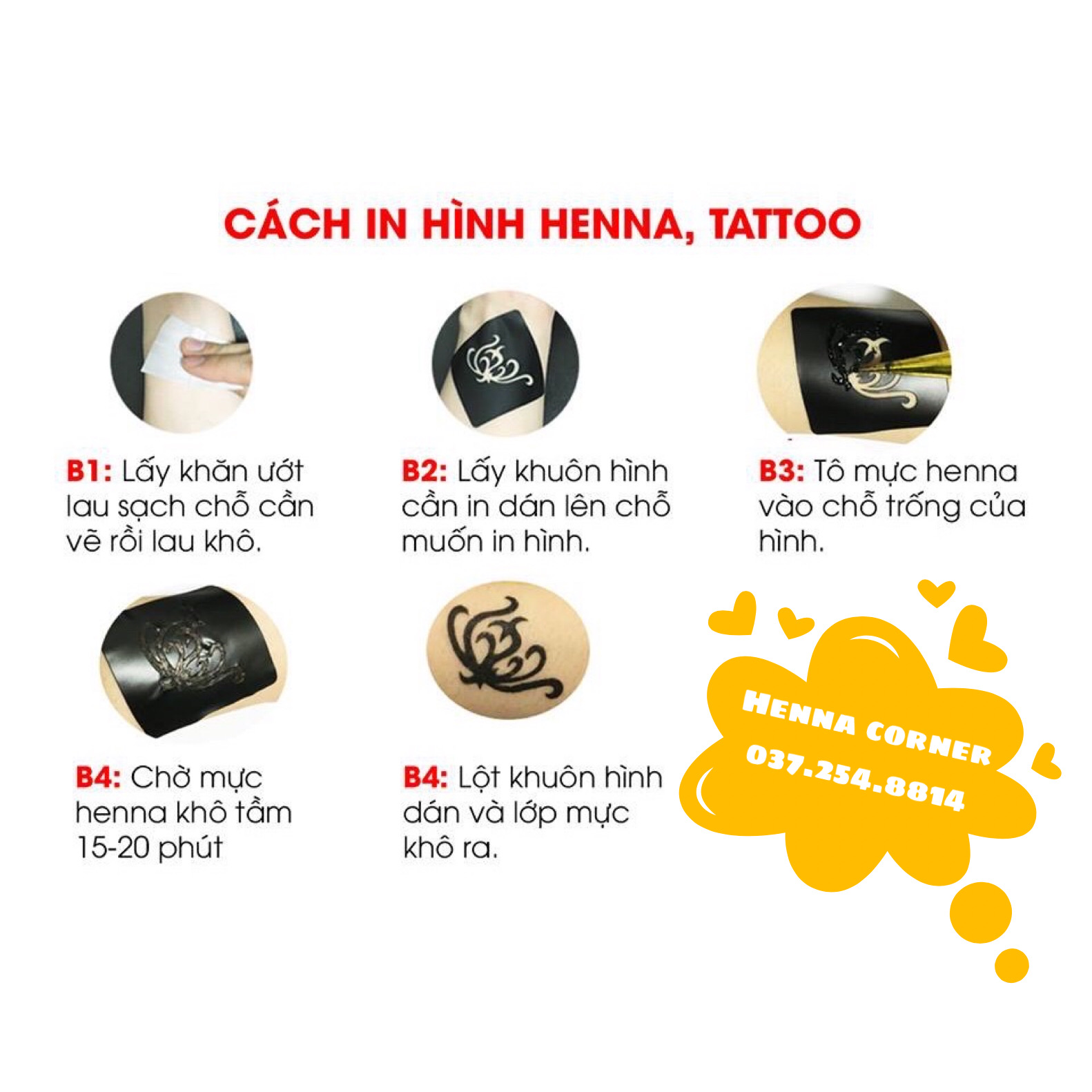 [HCM][NEW] Mực Xăm Henna Tattoo Golecha Màu Siêu Đen Bền màu 4-7 ngày (Tặng khuôn vẽ ngẫu nhiên)