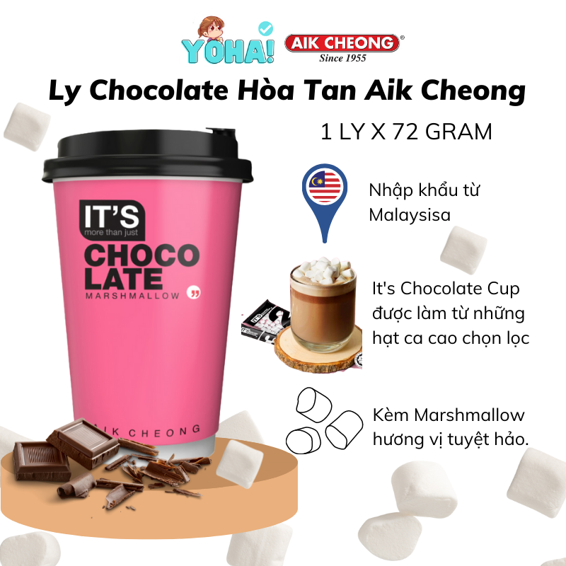 [Chính hãng] Ly Chocolate Hoà Tan Aik Cheong - It's Chocolate Cup - (53g) nhập khẩu từ Malaysia