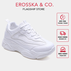 Giày sneaker nữ đế độn thời trang Erosska phối dây sọc kiểu dáng khỏe khoắn màu trắng – ES002