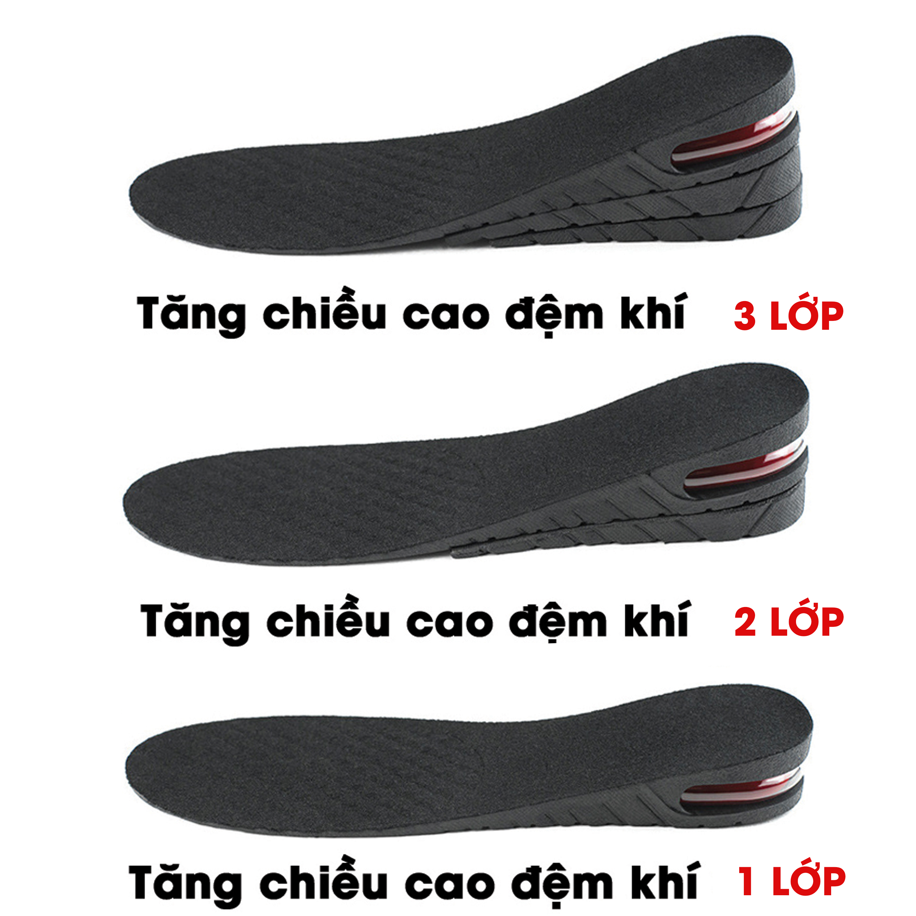 Miếng Lót Độn Đế Giày Đệm Khí Tăng Chiều Cao : 3cm (1 Lớp ), 5cm ( 2 Lớp), 7cm...