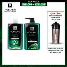 Combo Dầu gội và Sữa tắm sạch khuẩn Romano Classic 650g/chai