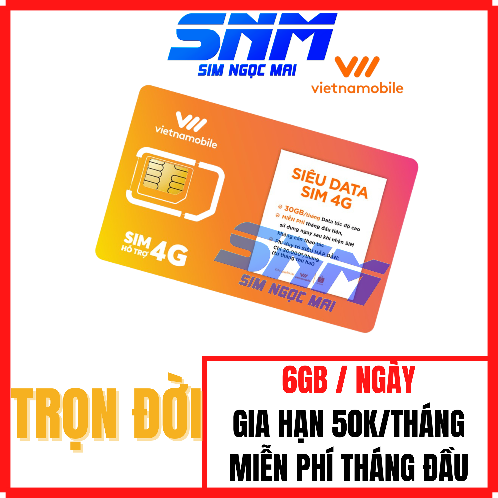 Sim 4G Vietnamobile SP6G – Trọn đời – Cám ơn – Phát Lộc – Siêu úp – 6Gb/Ngày – 180gb Data Tốc Độ Cao – Miễn Phí Gọi – Sim Ngọc Mai
