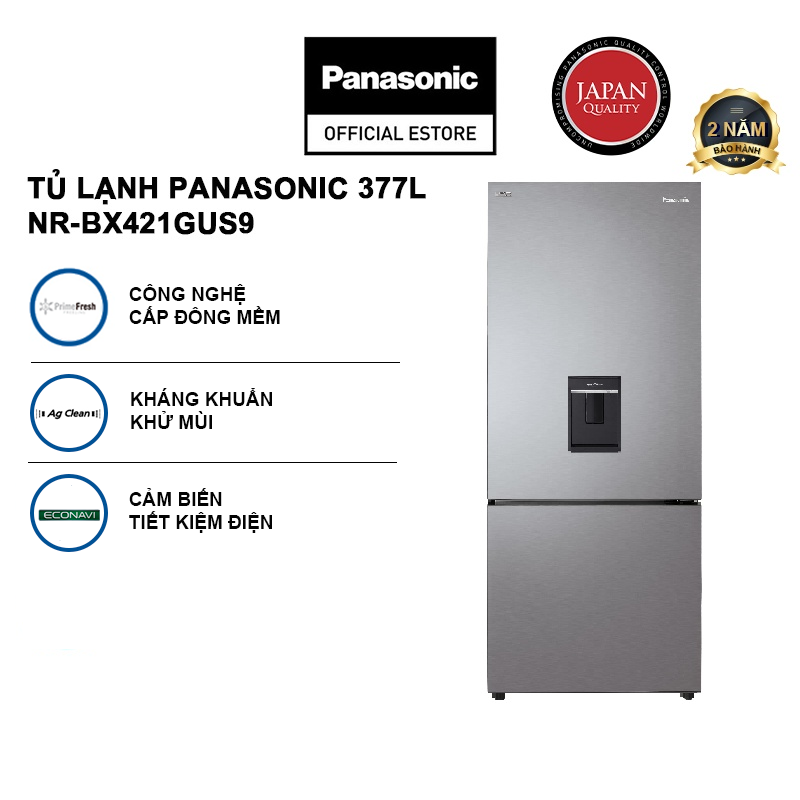 Tủ lạnh Panasonic Ngăn đông mềm diệt khuẩn 377L NR-BX421GUS9 – Tiết kiệm điện với bộ đa cảm biến Econavi – Mặt thép – Bảo hành 2 năm