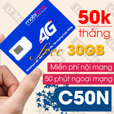 [HCM]Sim 4g Mobifone C50N gói (30Gb/tháng) + 50 phút gọi ngoại mạng -free nội mạng chỉ với 50k/tháng.