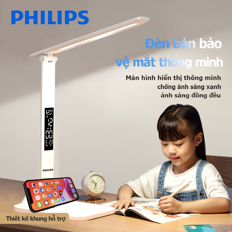 Philips Đèn Học Để Bàn Kiêm Sạc Không Dây ，Đèn Học Thông Minh -Cao Cấp Gấp Gọn Chống Cận 3 Màu Đèn Tiết Kiệm Điện Đèn Bàn Học LED-ánh sáng đồng đều Đọc Sách Làm Việc Bảo Vệ Mắt Sạc USB Hẹn Giờ Công Tắc Cảm Ứng Tiện Lợi