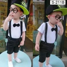Bộ quần áo mùa hè thun tici kiểu công tử có nơ bướm cho bé trai từ 10kg đến 20kg( màu trắng và đen)
