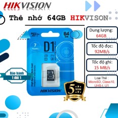 Thẻ nhớ 64GB MicroSD HIKVISON, Tốc độ đọc lên đến 92MB/s, Bảo Hành 5 Năm, Bảo hành 1 đổi 1, Hàng Chính Hãng