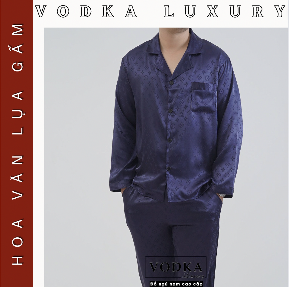 Đồ ngủ nam Vodka Luxury pijama chất lụa gấm cao cấp mềm mại thoáng mát hoa văn sắc nét LV12
