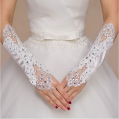 Găng Tay Cô Dâu Vải Phi Bóng Phối Ren Đính Đá, Phù Hợp Trong Đám Cưới, Sự Kiện, Chụp Ảnh