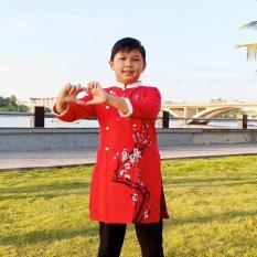 ÁO DÀI BÉ TRAI HOA ĐÀO ĐỎ
