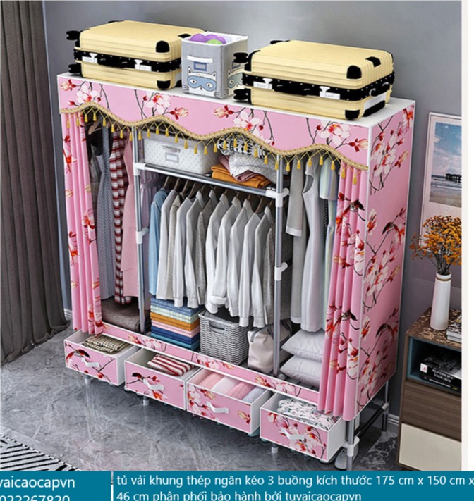 tủ vải khung thép 3 buồng titan cao cấp có ngăn kéo