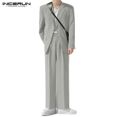 Bộ áo khoác blazer và quần dài INCERUN màu trơn đơn giản phong cách Hàn Quốc cho nam 518945❆