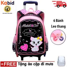 Balo kéo 6 bánh xe leo mọi địa hình mèo Angela Tặng áo cặp (Đen)