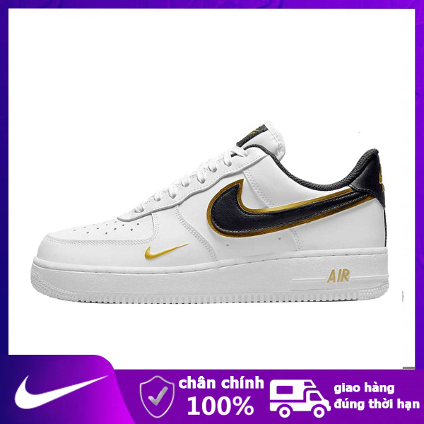 【Lincoln Sports】Giày thể thao nam nữ Nike AF1 Trắng móc đen vệt vàng cổ thấp - Giày sneaker Nike air...
