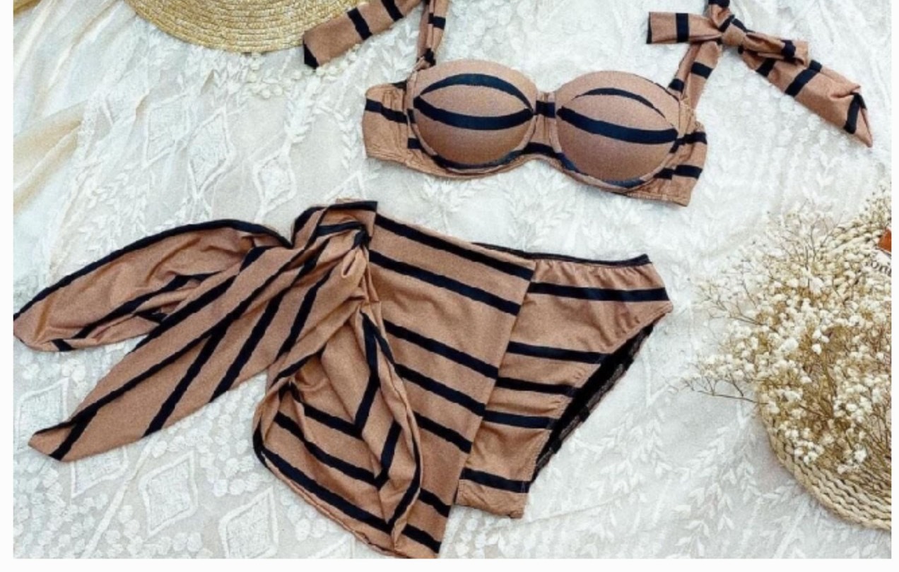 Bikini đồ bơi nữ đi biển set 3 chi tiết áo ngực kèm mút nâng quần chip kèm khăn quấn...