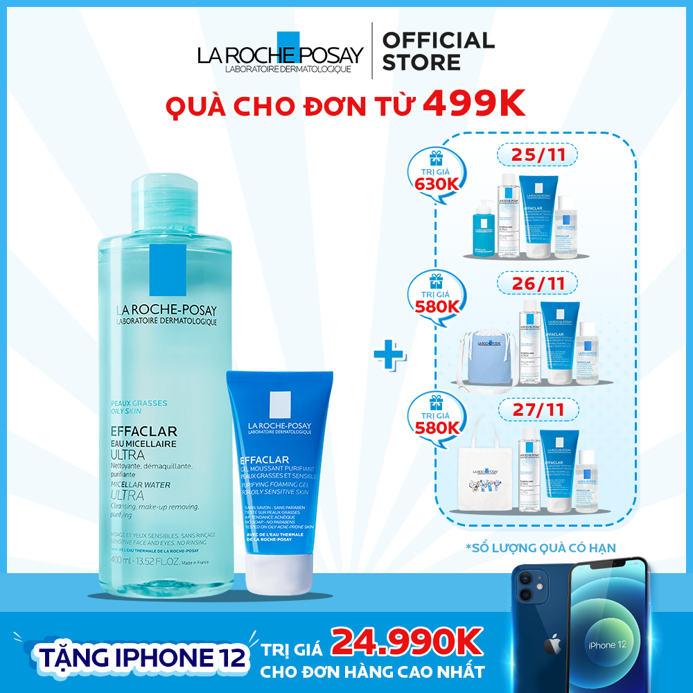 Bộ sản phẩm nước tẩy trang làm sạch sâu giàu khoáng dành cho da dầu mụn La Roche Posay Effaclar Micellar Water Oily Skin