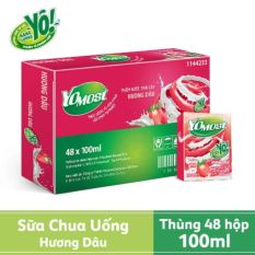 Thùng 48 hộp sữa chua lên men tự nhiên Yomost hương Dâu (48 hộp x 100) – HSD luôn mới