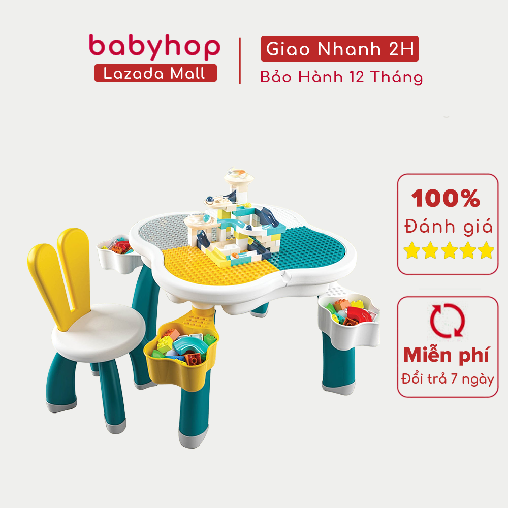 Bàn xếp hình lego, đồ chơi trẻ em trí tuệ, đồ chơi lắp ghép tăng sức sáng tạo, bàn đựng đồ chơi, làm bàn học, bàn vẽ, cho trẻ từ 3-10 tuổi, tặng kèm Bộ Đồ Chơi Xếp Hình Creto N104 Bé Yêu Thỏ Trắng