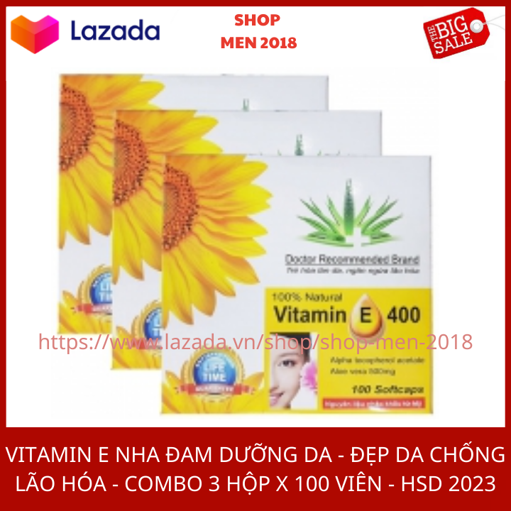 COMBO 3 HỘP VITAMIN E – NGUYÊN LIỆU MỸ – ĐẸP DA CHỐNG LÃO HÓA – HỘP 100 VIÊN – HSD 2023 – SHOP MEN 2018