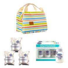 Combo túi giữ nhiệt sọc ngang (màu giao ngẫu nhiên) + 3 túi đá khô diệt khuẩn giữ lạnh + 3 bình trữ sữa Premia 150ml/bình