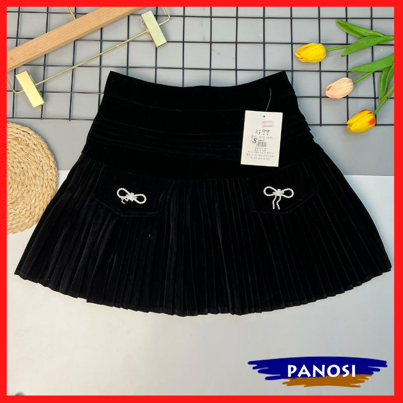 Chân váy ngắn chân váy xòe nhung đính kèm nơ đá nhẹ nhàng xinh xắn PANOSI - CV167