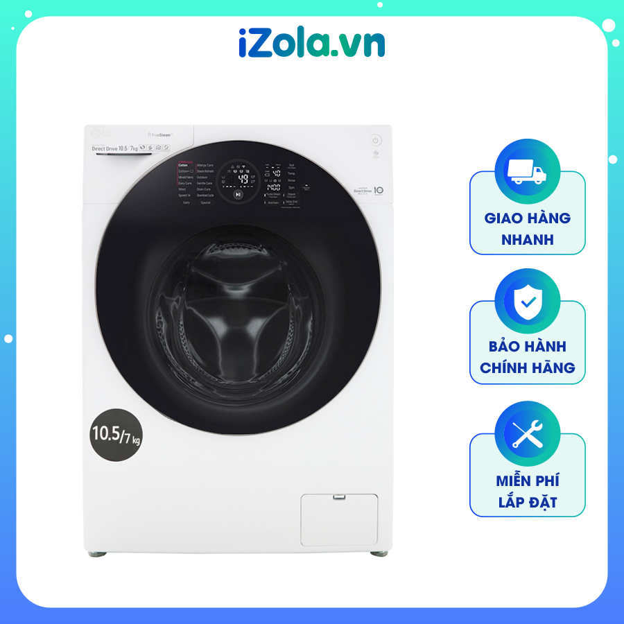 [Giao tại HCM] Máy giặt sấy LG Inverter 10.5 kg FG1405H3W1 – Công nghệ hơi nước True steam – Thêm đồ trong khi giặt – Cho phép điều khiển máy giặt từ xa