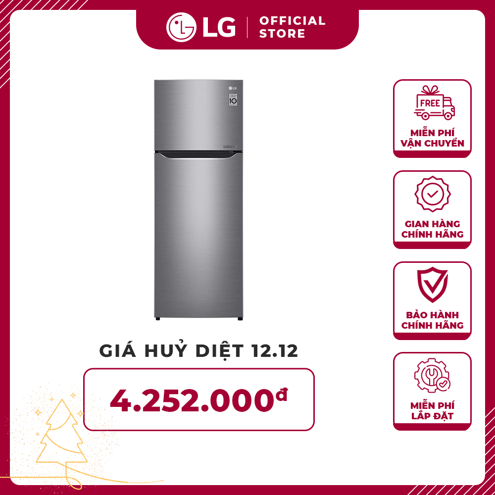 [Trả góp]Tủ lạnh LG Smart Inverter ngăn đá trên với DoorCooling+ GN-M208PS 225L (Bạc) 555 x 152 x 585(cm) – Hãng phân phối chính thức