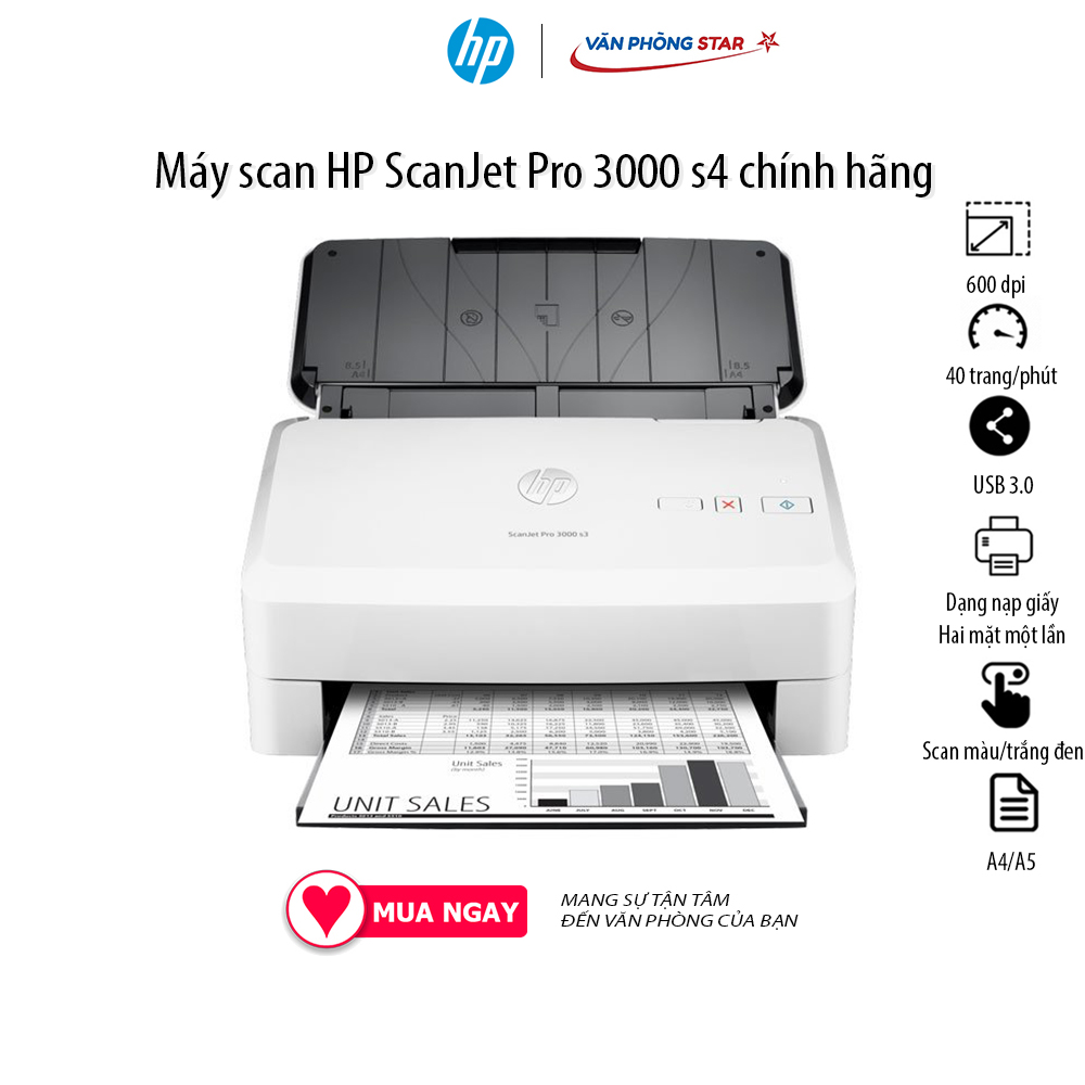 Máy scan HP Pro 3000 S4 (6FW07A) Độ phân giải 600 dpi Tốc độ 40-60 trang/phút
