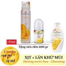 Enchanteur – [Combo] Xịt ngăn mùi toàn thân 150 ml + Lăn khử mùi 25 ml – Hương NH Charming ++ Tặng sữa tắm 100 gr