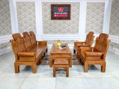 Bàn ghế phòng khách trương voi tay hộp chạm tứ quý 6 món