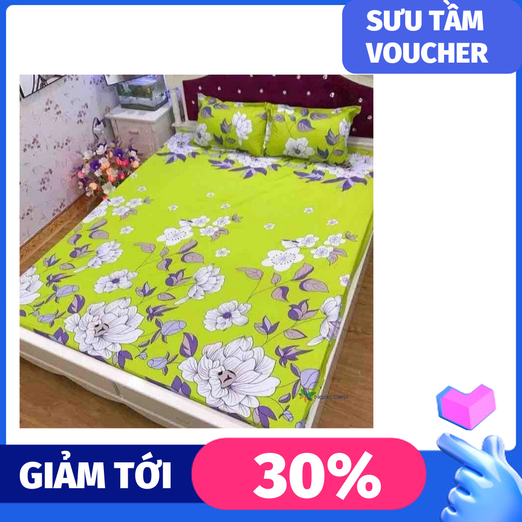 Bộ ga giường kèm 2 vỏ gối poly cotton kích thước m2 m6 m8 2m2 mẫu hoa hồng cốm – chưa gồm ruột chăn và ruột gối