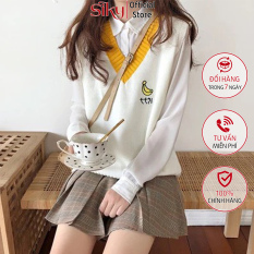 Áo gile nữ SIKY cổ chữ V chất liệu len hàn thêu hình chuối siêu xinh – Len 02