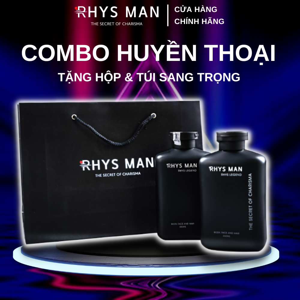 Bộ quà tặng 2 Sữa tắm gội nam RHYS MAN 3 in 1 Rhys Legend hương nước hoa 350ml/chai – Hàng chính hãng